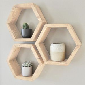 Set of 3 wall shelves Radix made of solid wood 30x9x34cm