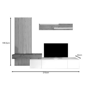 Living room set Litende, melamine finish in Sonoma-white color 210x42x199.5cm