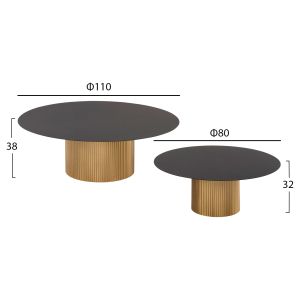 Coffee table set Clad 2 pieces metal in black and gold D80x32hcm Hm11916