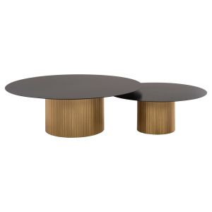 Coffee table set Clad 2 pieces metal in black and gold D80x32hcm Hm11916