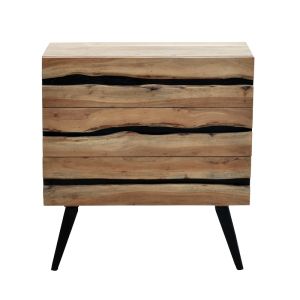 Imena chest of drawers made of solid acacia wood in a natural shade with black metal legs 80x38x86.5 cm