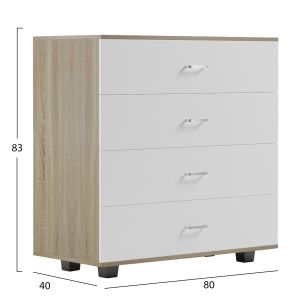 Chest of drawers with 4 drawers Hm8996,04 melamine in Sonama-white 80x40x83hcm