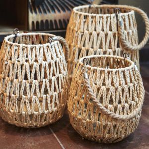 Сламен фенер Umeko натурален цвят 21x22см