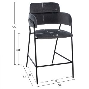 Средно висок бар стол Kelso сив плюш Hm8735,01 54x58x95cm