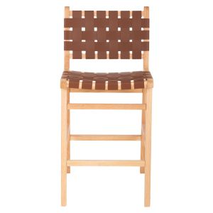 Средно висок бар стол мангово дърво, кафява кожа Felipe Medium Height Hm9329,01 45x47x94hcm