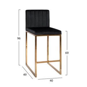 Средно висок бар стол черен Piper Velvet M8525,04 40x49x96cm Hm8525,04