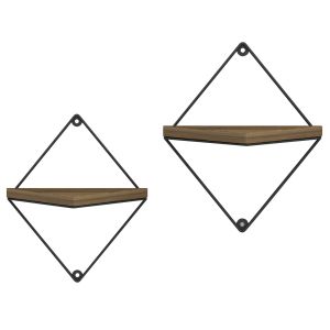 Wall shelves 2-piece set Everleigh, black metal-melamine in natural color 22x13x30cm (hm8951,11)
