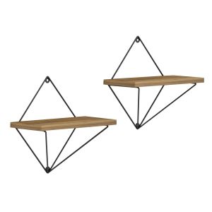 Wall shelves 2 pieces set Zannard, black metal-melamine in natural color 30x14x30cm (hm8929,11)