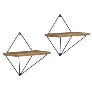 Wall shelves 2 pieces set Zannard, black metal-melamine in natural color 30x14x30cm (hm8929,11)