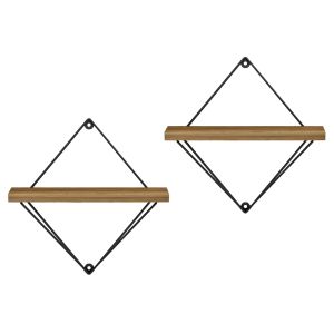Wall shelves 2 pieces set Zannard, black metal-melamine in natural color 30x14x30cm (hm8929,11)