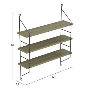Achala wall shelves, melamine in olive gray 60x15x68cm (hm9185,12)