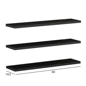 Cassius wall shelves, melamine in black marble 60x14.5cm (hm8966.13)