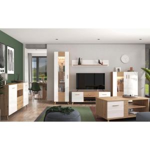Wall shelf Bretagna Zp, oak - white, glossy foil, 150x19.5x25cm, Apr