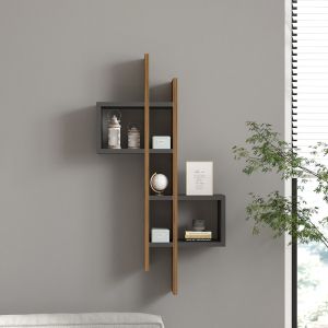 Garel wall shelf in walnut-anthracite shade 53.8x19.6x108cm