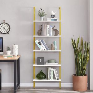 Harris wall shelf in white with gold metal frame 60x22x200cm
