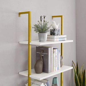 Harris wall shelf in white with gold metal frame 60x22x200cm