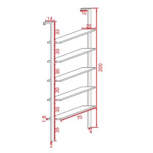Harris wall shelf in white with gold metal frame 60x22x200cm