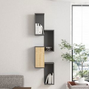 Kongo wall shelf in oak-anthracite shade 44x20x159cm