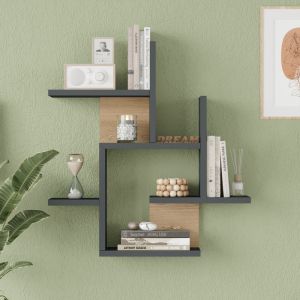 Nogara wall shelf in natural anthracite shade 62.6x14.5x66.2cm