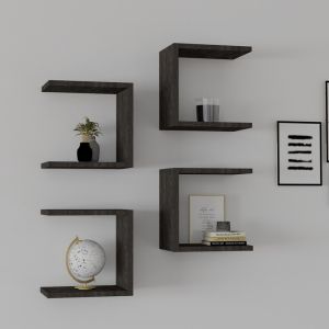 Wall shelf Perari 4pcs in dark walnut shade 30x19.6x30cm