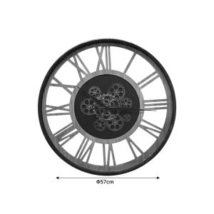 Wall clock, black-natural metal-MDF, D57x6cm