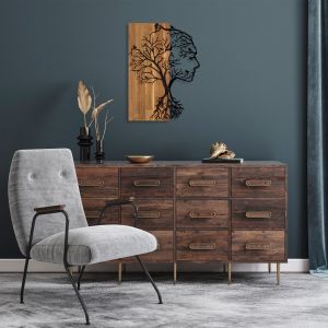 Стенна декорация женска фигура Hm4754-метал в черно дърво 43x3 (дебелина)x58всм.