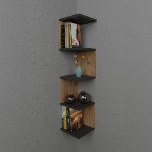 Zigzag wall shelf made of melamine, oak/anthracite color, 25x25x109cm