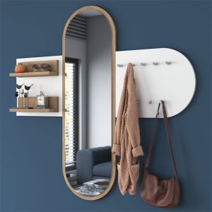 Wall hanger with mirror Baunty color white/walnut 125x2x122cm