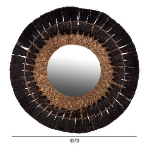 Wall Mirror Hm7832 Mendong Grass Frame In Black/natural Color D70cm