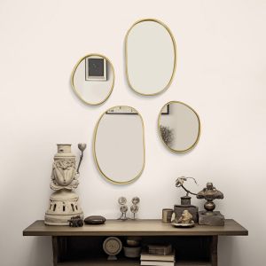 Wall mirror Klelia in 4 parts I abstract drop shape - golden metal frame - Mdf back - glass 60x2x96.5cm