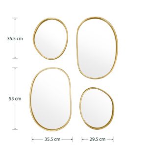 Wall mirror Klelia in 4 parts I abstract drop shape - golden metal frame - Mdf back - glass 60x2x96.5cm