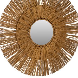 Wall mirror circle made of tropical reed mendong in gold color Hm7801