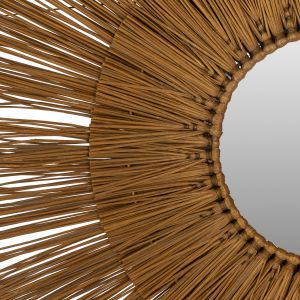 Wall mirror circle made of tropical reed mendong in gold color Hm7801