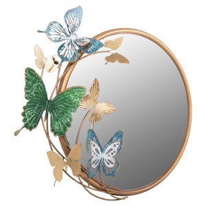 Wall mirror with butterflies metal in gold, green, blue 62x6.5x56hcm Hm4213