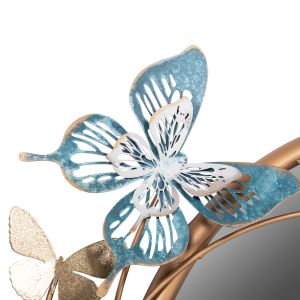 Wall mirror with butterflies metal in gold, green, blue 62x6.5x56hcm Hm4213