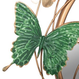 Wall mirror with butterflies metal in gold, green, blue 62x6.5x56hcm Hm4213