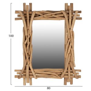 Wall mirror with solid teak stem frame Naturally 100x80h