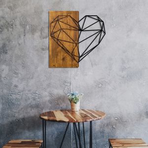 Metal and wood wall panel with heart Hm7219