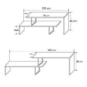 TV stand Lilant melamine in gray color and black metal leg 160x30x45cm