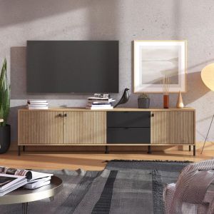Стойка за телевизор Mayenne черен дъб-черен мат фолио 208x40x55см