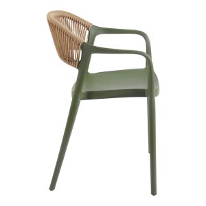 Ankara chair in olive green and natural rattan color, 54x55.5x77cm