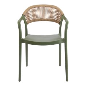 Ankara chair in olive green and natural rattan color, 54x55.5x77cm