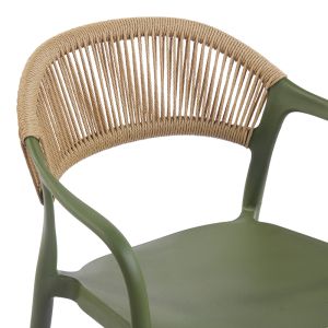 Ankara chair in olive green and natural rattan color, 54x55.5x77cm