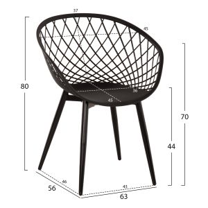 Стол Ariadne Rexhm8001,22 от полипропилен с метални крака в черен цвят 63x56x80hcm