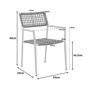 CASTAL CHAIR, STEEL IN WHITE - PE ROPE IN NATURAL COLOR 53X59X84CM