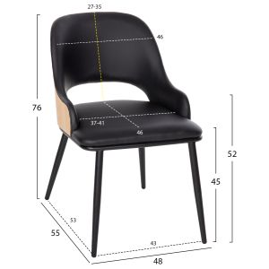 Стол Delf Hm9617,01 черна Pu кожа с черни метални крака и дървен гръб 48x55x76hcm