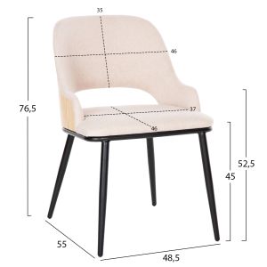 Стол Delf Hm9617,02 с бежова дамаска и черни метални крака 48x55x76