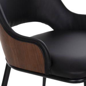Стол Delf Hm9617,03 черна Pu кожа с черни метални крака и дървен гръб 48x55x76hcm