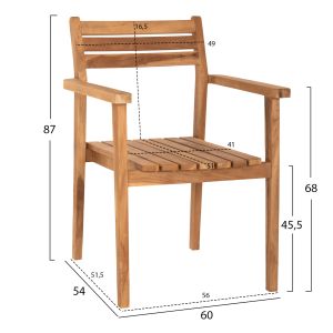 Стол Erietta Hm9534 от тиково дърво в естествен цвят, стекиращ се 60x54x87cm