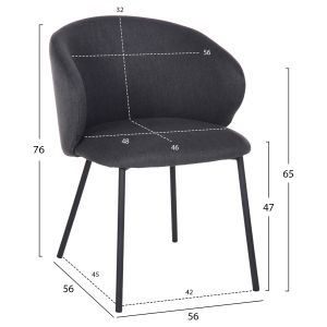 Стол Isiah Hm9615,01 сив текстилен с черни метални крака 56x56x76hcm